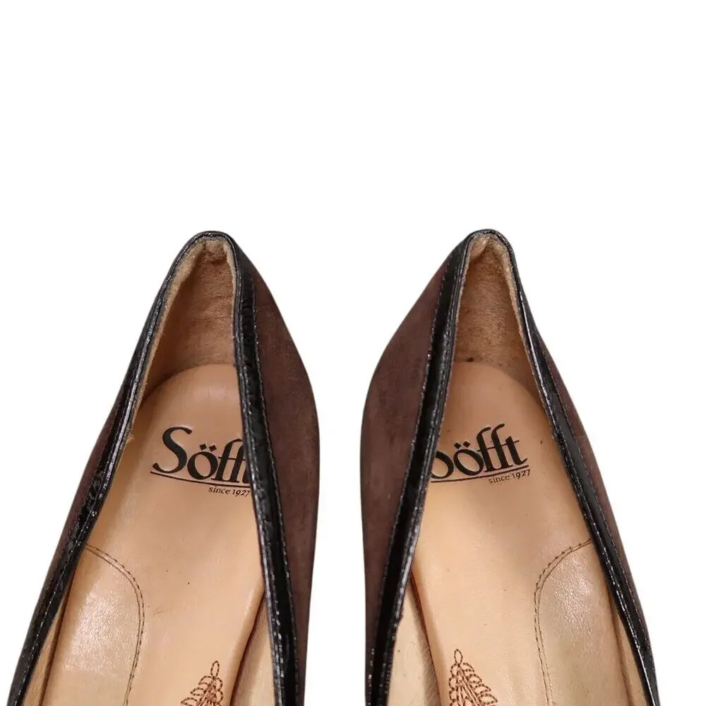 Sofft Shoes Womens 9.5 Pumps Heels Leather Fashion Peep Toe Classic Brown Bow